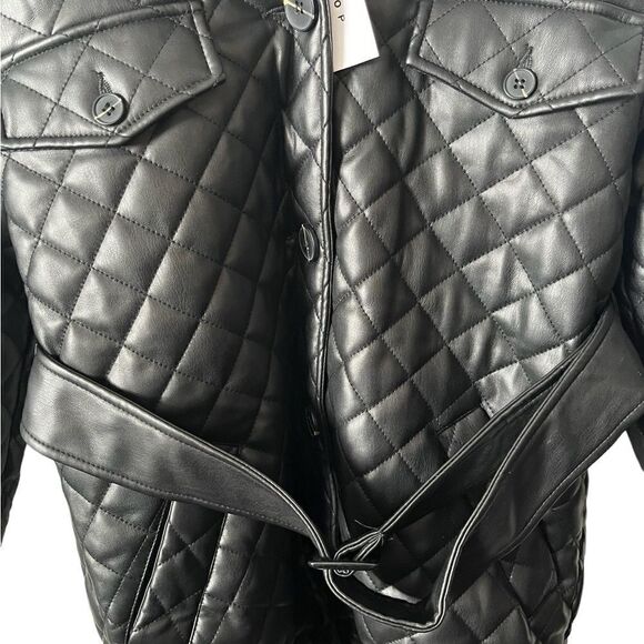 Top Shop Quinn Faux Leather Jacket Size UK 8/US 4 - Picture 3 of 10